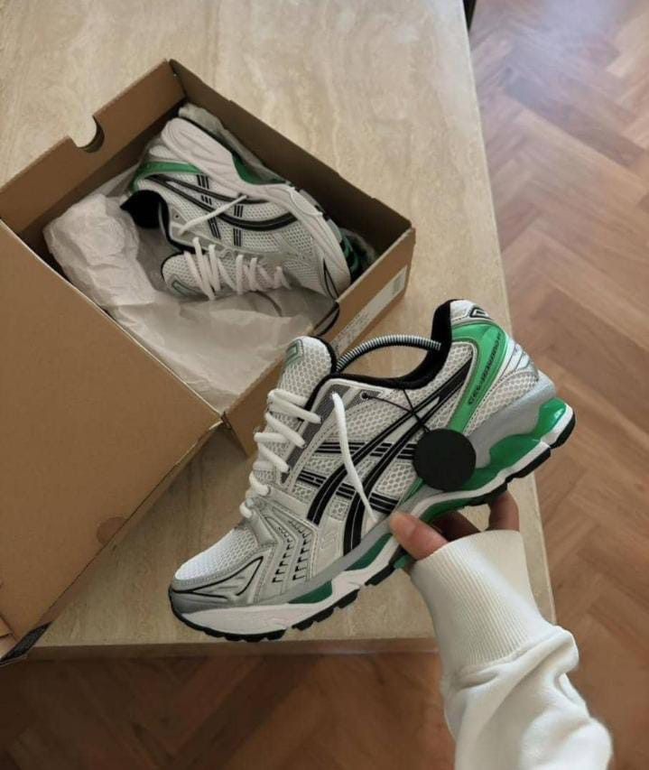 Retro Asics Gel-Nimbus 9 Inspired Sneakers White Green Black Accents Coil Lace Platform Trainers Unisex Casual Hype Shoes")
