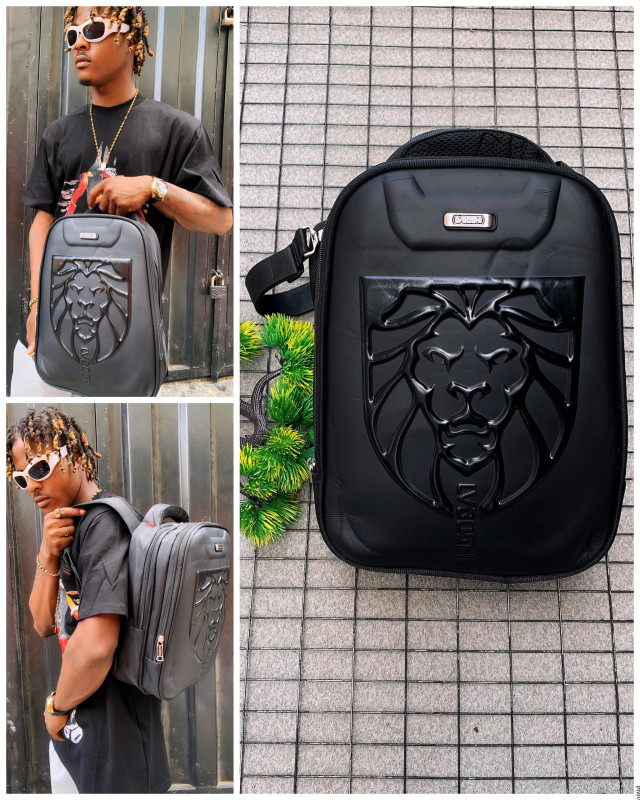 Black Lion Embossed Mini Sling Backpack Men's Tactical Chest Bag Hard Shell LVBOSHI Style Crossbody Backpack